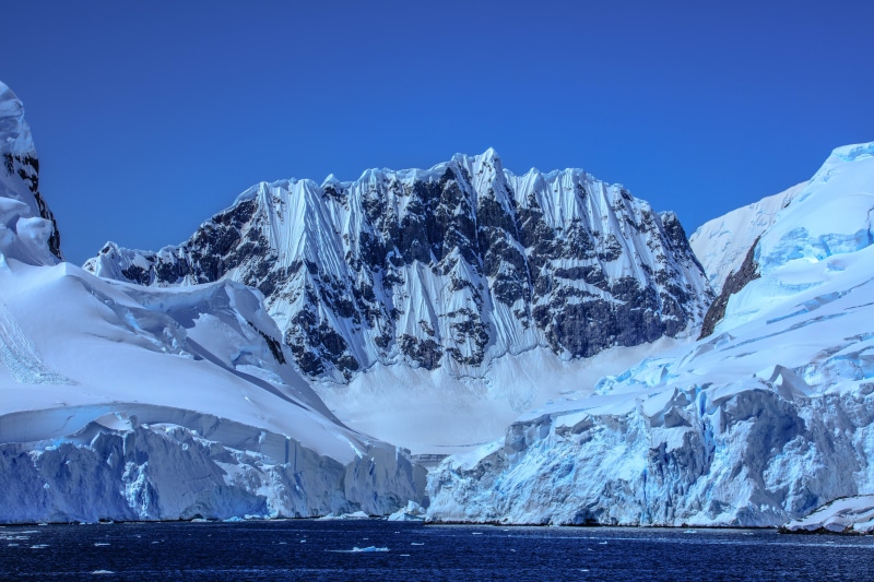 8K, snowy, snowcapped, water, ice, no people, mountain, nature, landscape, scenics - nature, frozen, mountain peak, outdoors, clear sky, sky, non-urban scene