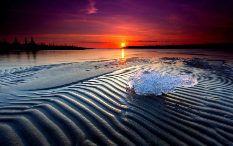 icy, sand, water, sunset, nature and landscapes, 1080P, beach, cool