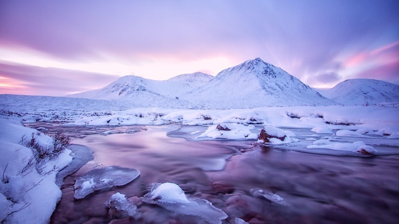 snowcapped mountain, mountain, snow, lagoon, sky, the great herdsman of etive, environment, buachaille, tranquil scene, mountain range, dramatic landscape