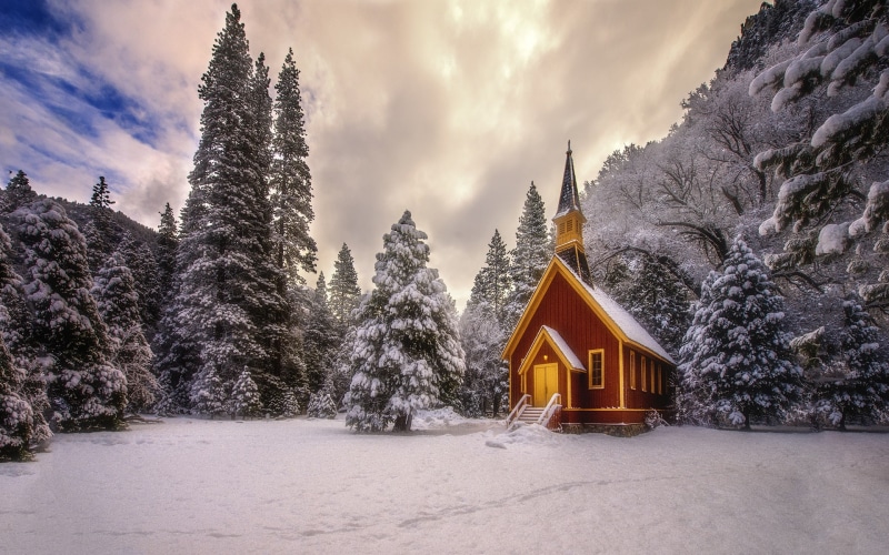 Mountains, Winter, 1080P, Snow, Hut, Trees