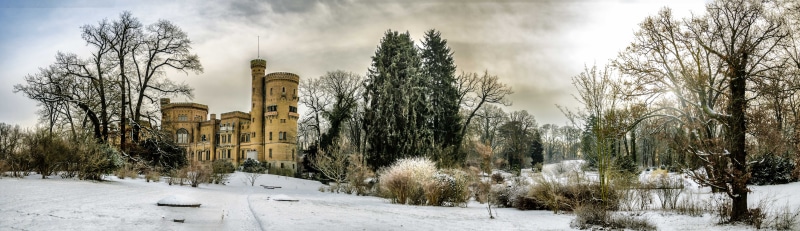 winter time, potsdam, outdoors, day, building, babelsberg, snow, plant, travel destinations, wintry, frost, nature, winter trees, cloud - sky, landscape