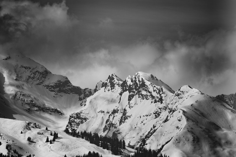 snow, mountain, cloud - sky, winter sport, altitude, winter, beauty in nature, landscape, season, capped, high, grayscale, nature
