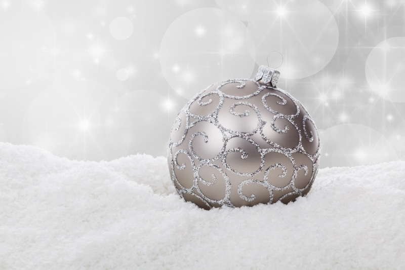 outdoors, nature, silver christmas ball, brightly lit, season, snowing, snow, white color, new year, cold, christmas, decoration, bright, seasonal, cold temperature
