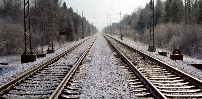 direction, daytime, electricity, the way forward, no people, transportation, 5K, snow, transport, rail transportation, railroad tracks, day, railway, track