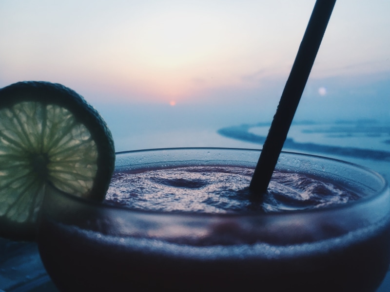 healthy eating, sand, clear, palm, bar, party, container, cocktail, close-up, picnic, holidays, ocean, icy, copy, fruit, water, cocktail glass, flowers
