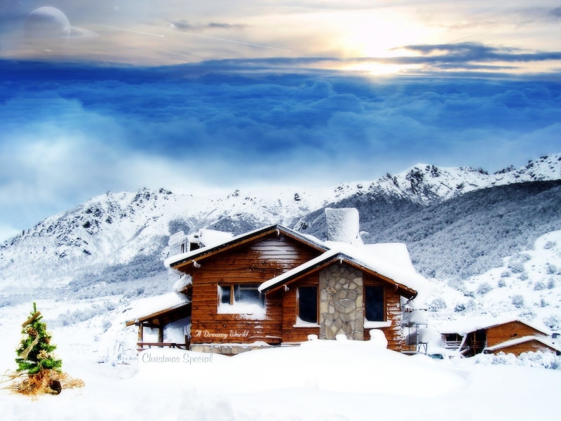 building, scenics - nature, cloud - sky, built structure, house, beauty in nature, chalet, cold temperature, snowcapped mountain, no people, cabin, cottage