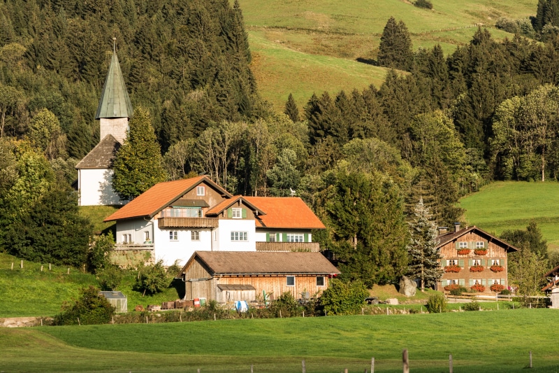 growth, allgäu, field, building exterior, church, day, nature, green Color, chalet, grass, rural Scene, scenics - nature, architecture, beauty in nature