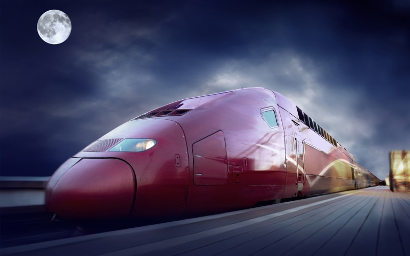 motion blur, 1080P, mode of transportation, airplane, travel, transportation, Moon, outdoors, railway, vehicle, CGI, no people, TGV, air vehicle, train