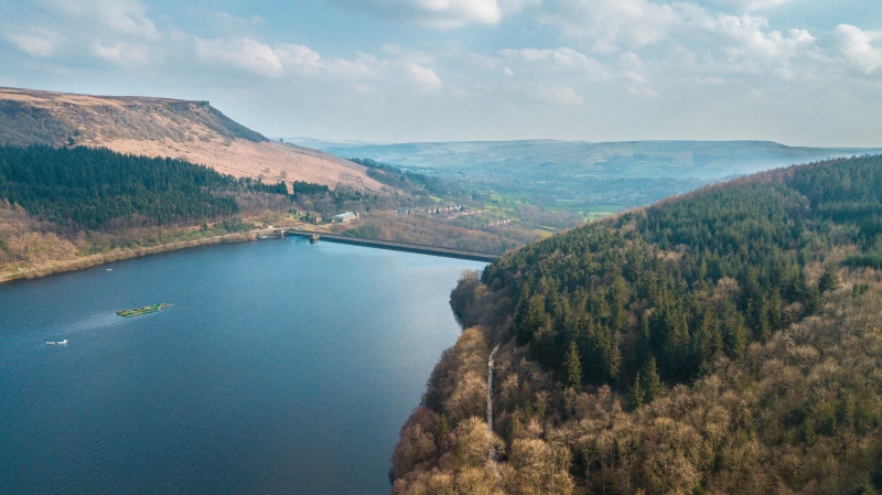 tree, lakeside, landscape, environment, cloudy, tranquility, blue, beside, beauty in nature, valley, promontory, mountain range, mountain, ladybower reservoir