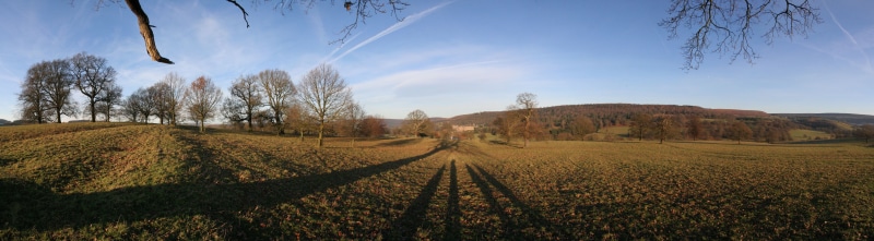 panoramic, nature, autumn, field, chatsworth  derbyshire, season, agriculture, near, house, landscape, sky, outdoors, panoramic photography, chatsworth