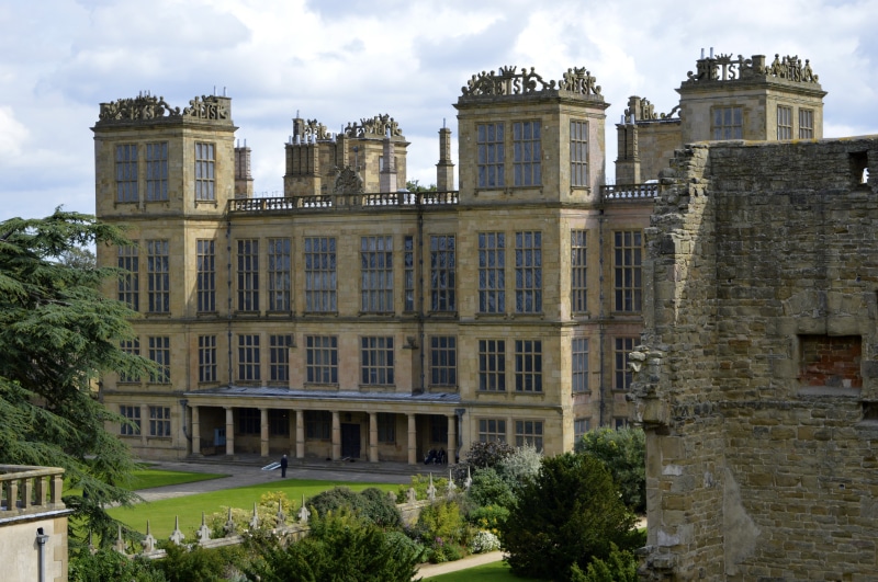 stately, hardwick hall, england, historic, structure, day, manor, country, tree, cloud - sky, gardens, bess, english, house, tudor, architecture, historical