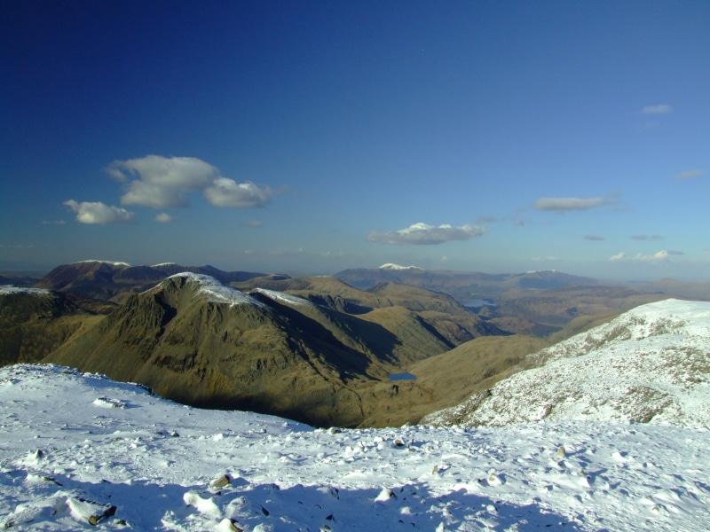non-urban scene, snow, outdoors, tranquil scene, landscape, highest, 2K, great gable, blue, nature, beauty in nature, winter, peak, tranquility, outdoor