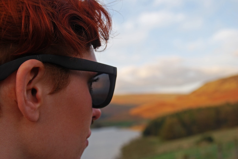 4K, young adult, hiking, fashion, real people, human face, wooden sunglasses, bakewell, woods, camping, lifestyles, headshot, looking at view, profile view