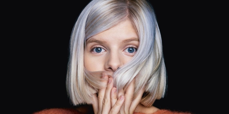 white hair, 1080P, musician, hair in face, singer, norwegian, blue eyes, Aurora Aksnes, looking at viewer, women, short hair