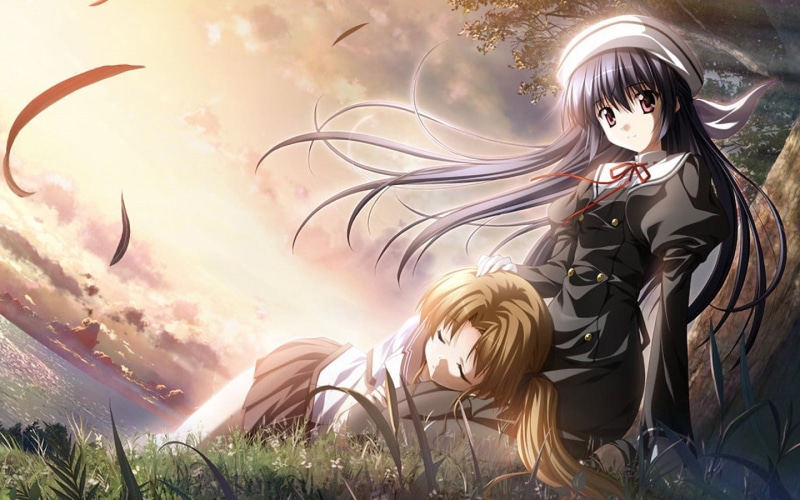 illuminated, blond hair, ef - a fairy tale of the two, motion, anime, clothing, women, anime girls, hair, young adult, adult, lens flare, portrait, nature
