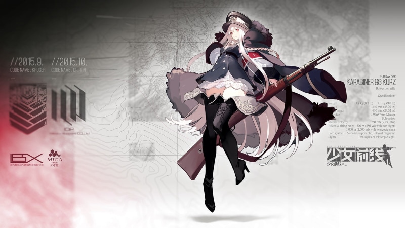 uniform, gun, weapon, anime, red eyes, anime girls, long hair, heels, 1080P, white hair, Girls Frontline