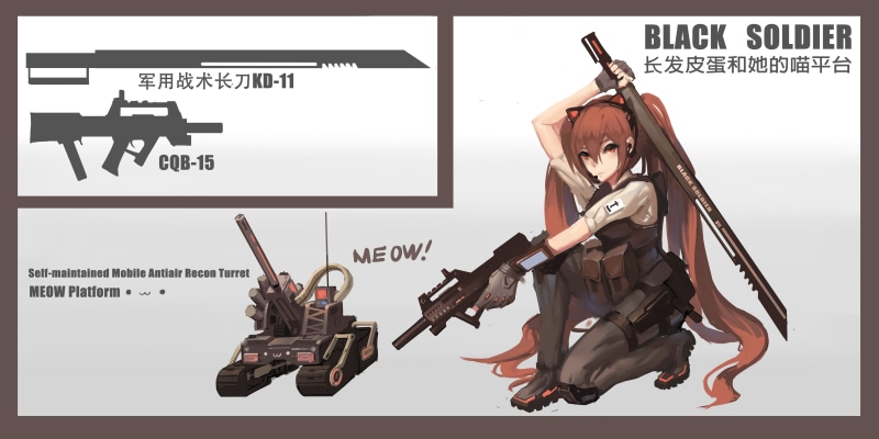 anime girls, full length, paper, red eyes, music, text, arts culture and entertainment, holding, playing, sword, indoors, gun, musical equipment, Black Soldier