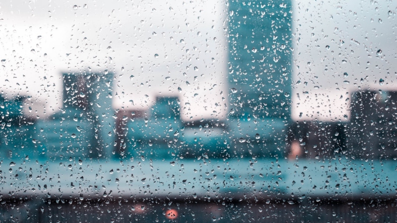 glass, water, background, rain, the city, drops, city, window, 2K