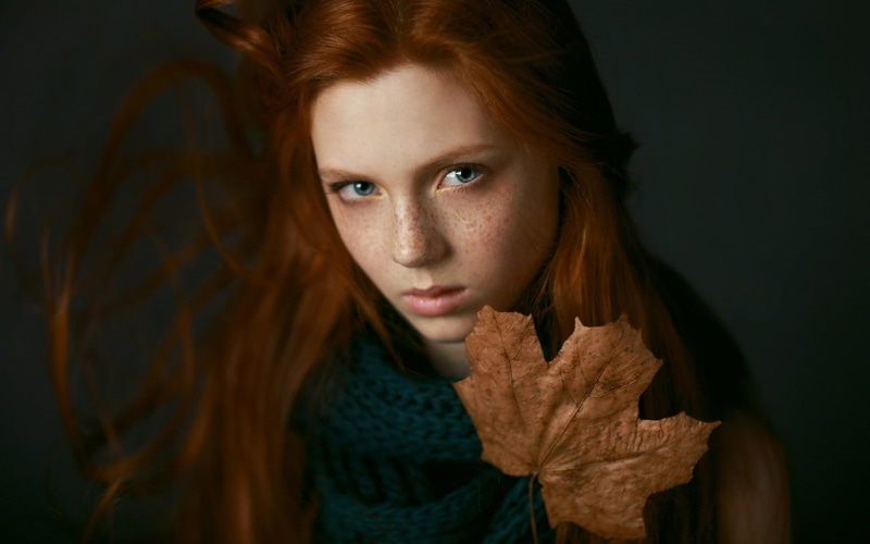 one Person, looking, adult, human Face, women, human Hair, plant part, face, wearing, autumn, headshot, leaves, woman, red, young Adult, outdoors, yellow