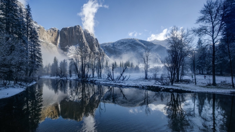 nature, united states, wilderness, snow, yosemite national park, valley, yosemite valley, mountain, reflection, merced river, 4K, california, water, river