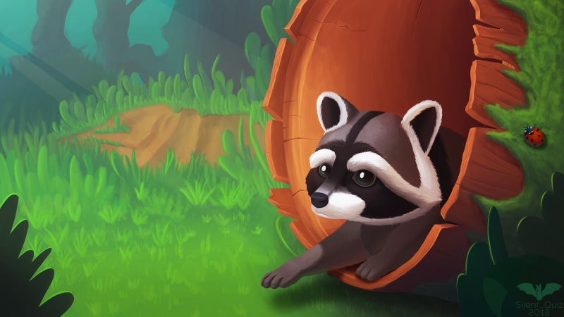 raccoon, little, arwork, 1080P, forest
