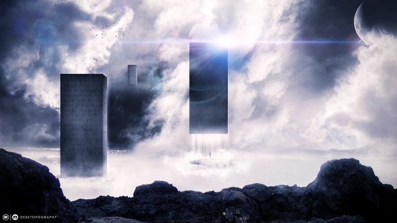 outdoors, landscape, 2K, no people, Desktopography, space, building exterior, sky, scenics - nature, fog, fantasy art, fantasy, cloud - sky, sun, beauty in nature