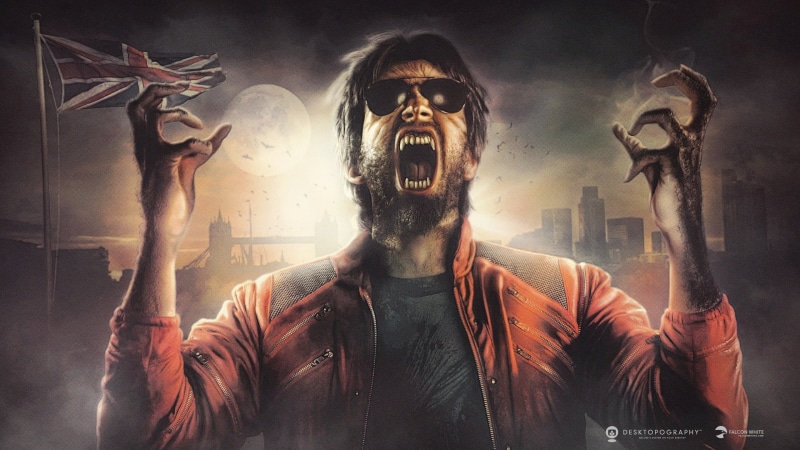 Desktopography, Werewolf, UK, London Bridge, 2K, people, digital art, vampire, digital, man, Moon