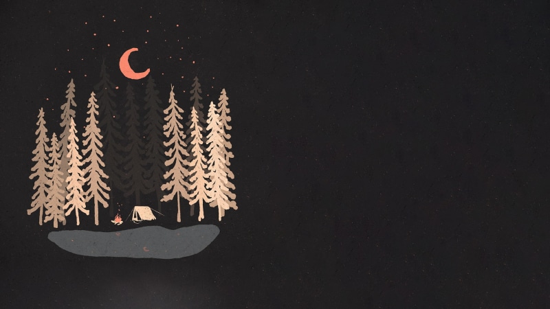 night, black background, 1080P, Moon, minimalism, digital art, forest, Camping, fire, lake, Paint Splatter, stars, Trees, Tent