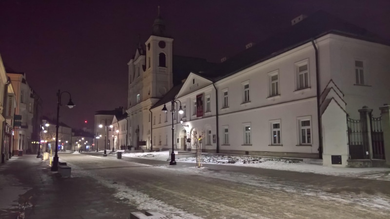 rzeszow, road, city, direction, main street, religion, built structure, residential district, street light, outdoors, snowy, poland, light, incidental people