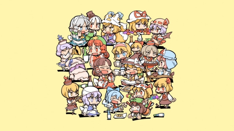 Remilia Scarlet, complexity, excess, Hakurei Reimu, yellow, Cirno, large group of objects, technology, 1080P, no people, characters, white background