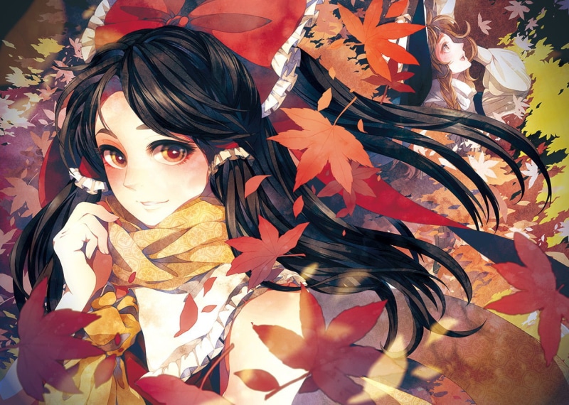 fall, Touhou, 480P, ribbon, scarf, Hakurei Reimu, oak, Kirisame Marisa
