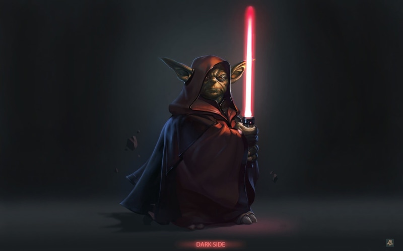 sculpture, flame, Sith, front view, full length, Star Wars, one person, illustration, art and craft, Yoda, holding, black background, creativity, 720P