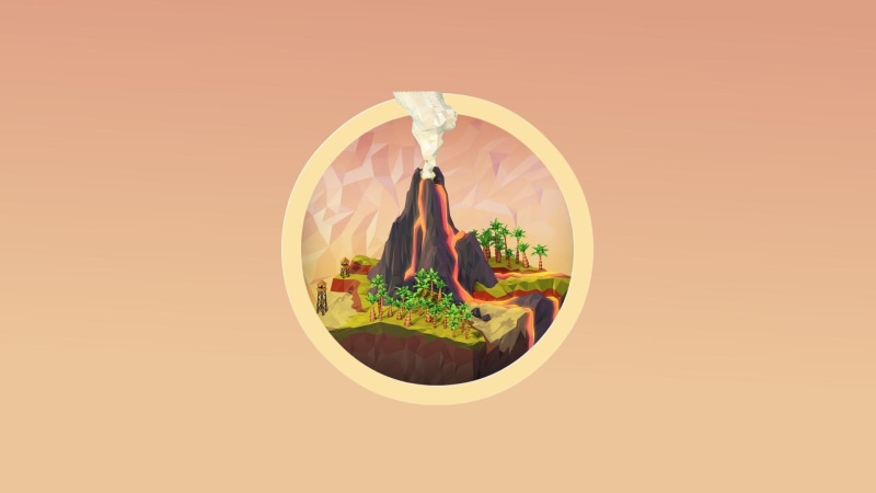 background, eruption, digital art, smoke, trees, low poly, low, nature, digital, simple, volcano, circle, palm trees, tower, palm, simple background, lava