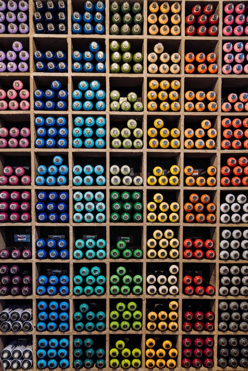 choice, backgrounds, graffiti, food and drink, spray can, art, 5K, pattern, multi colored, muticolor, close-up, assorted, lot, multi, rack, container