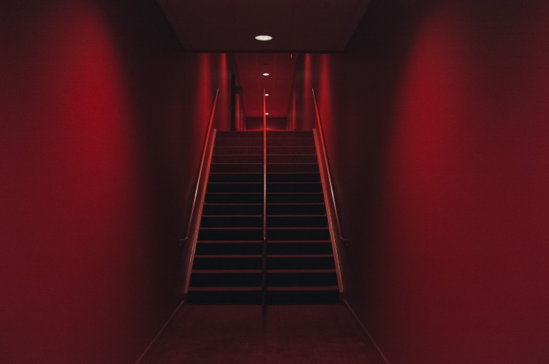 red, black, wall - building feature, interior, no people, ruby, ladder, kubrick, crazy, dark, concert hall, neon light, indoors, blood, concrete, sign