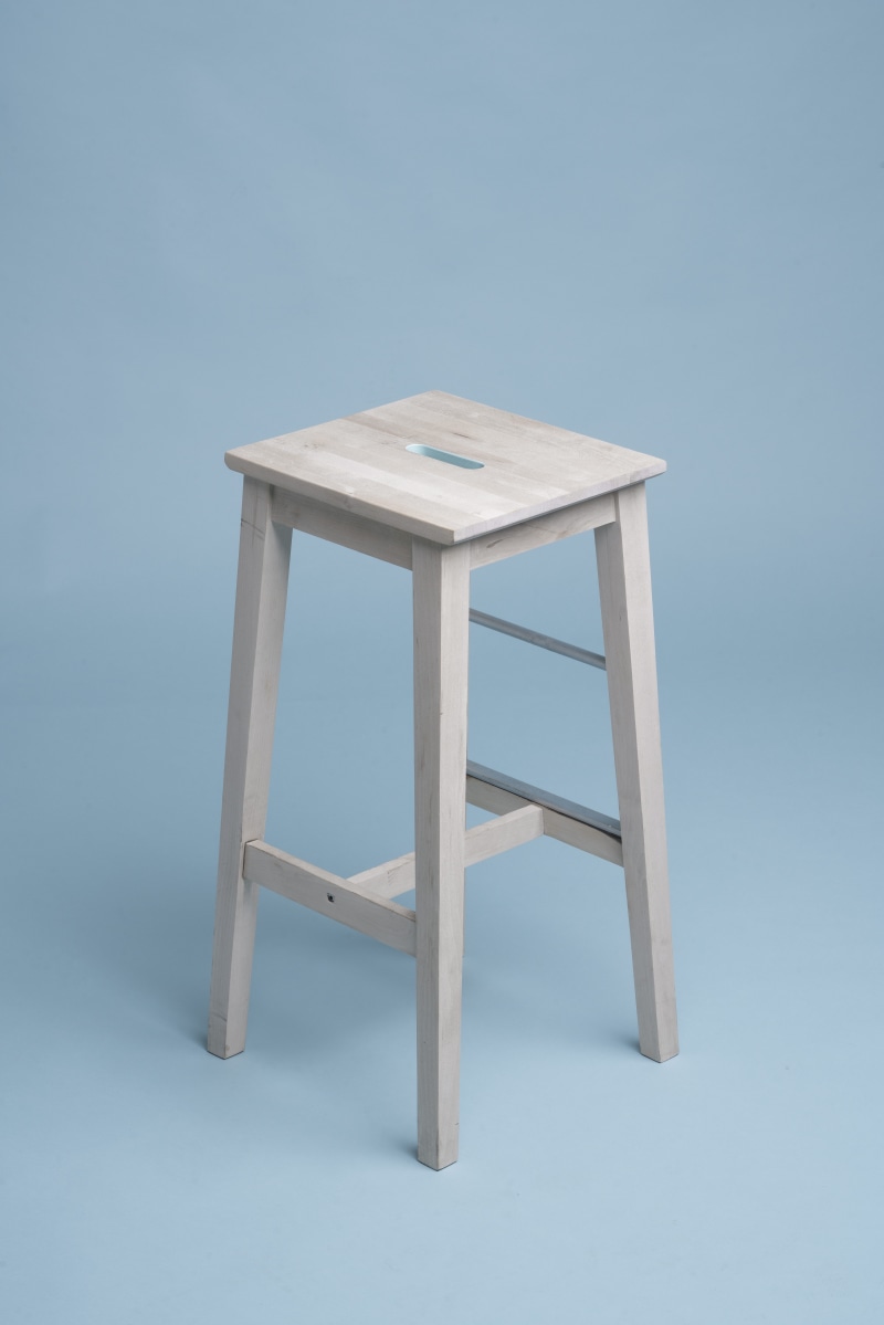 cut out, brown, blue, copy space, wooden, table, bar stool, seat, still life, minimalism, chair, furniture, bar, modern, single object, light blue, colored background