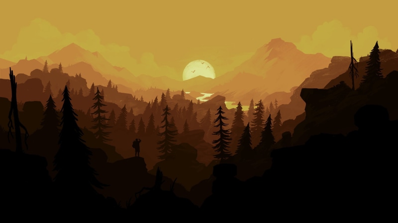 forest, hiking, sunset, Firewatch, 2K