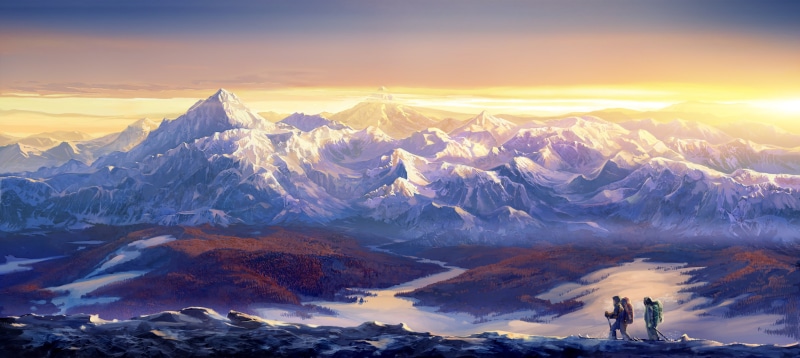 hiking, digital art, landscape, 5k, hd, 4k, artwork, mountains, artist, 5K