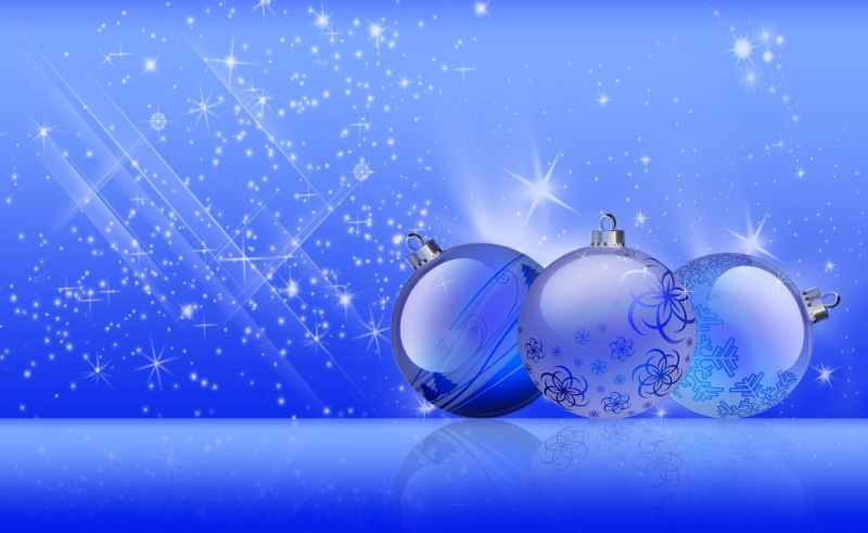 blue background, illustration, christmas decorations, blue, baubles, background, balloons, christmas, twinkling, 1080P, holiday, three, decorations
