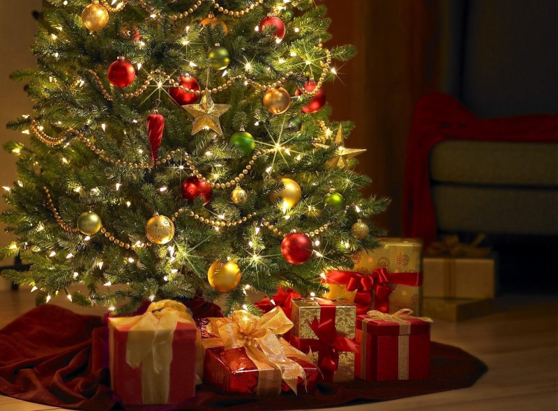 lot, 720P, lighted, green, tree, decorations, gifts, gift, christmas, box, christmas tree, holiday
