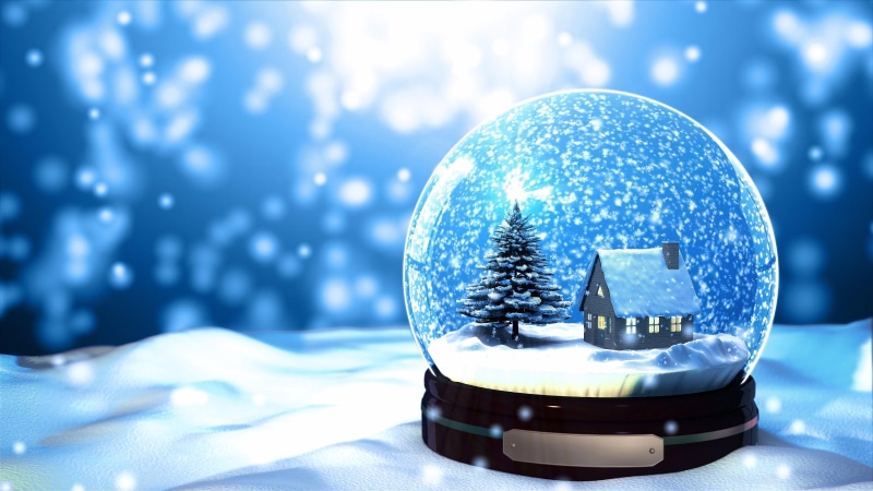blue, 4K, house, snowball glass, snowfall, christmas, snow, world, winter, snowing, sphere, sky, globe, christmas day, snow globe