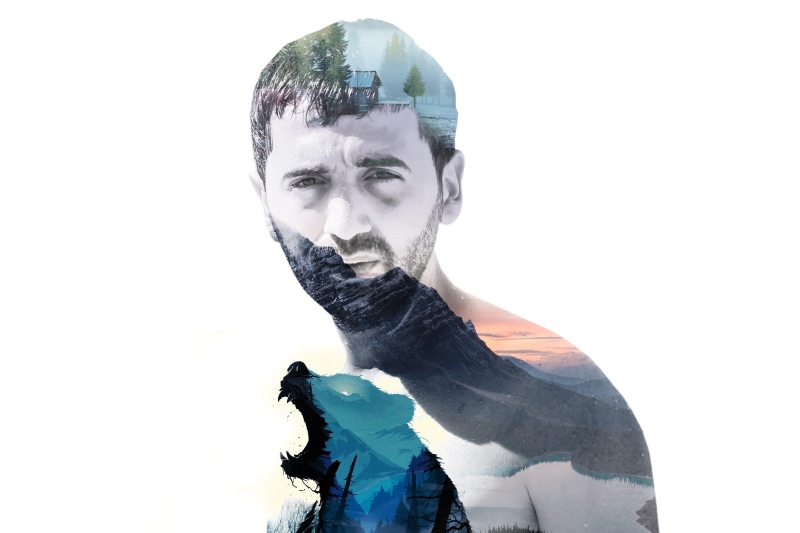 portrait, digital composite, young women, men, young adult, 5K, multiple exposure, Home (movie), adult, one person, white background, bears, double exposure