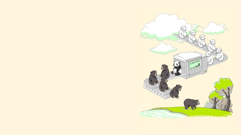 animals, digital art, clouds, artwork, nature, 1080P, panda, simple background, simple, minimalism, bears, humor