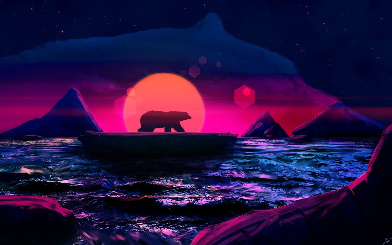 2K, digital art, sea, nature, polar bears, artwork, sky, animals, Arctic