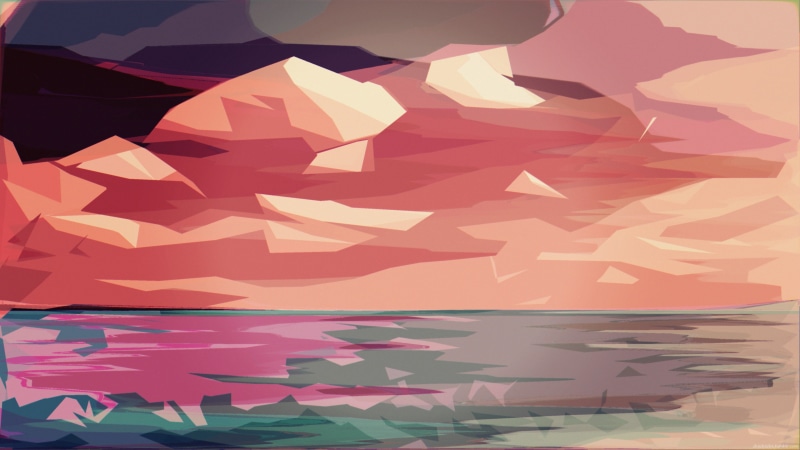 polygon art, abstract, sunset, clouds, 4K, sea
