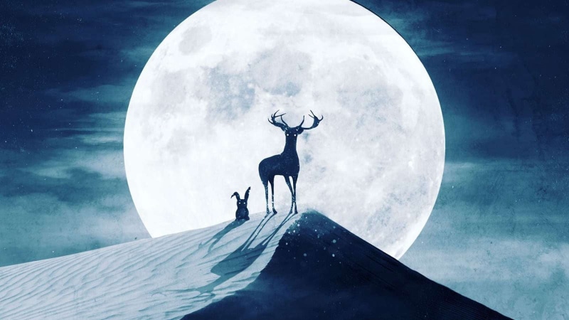 no people, cloud - sky, 720P, rabbits, architecture, representation, digital composite, mammal, deer, nature, outdoors, illustration, desert, Moon, sculpture