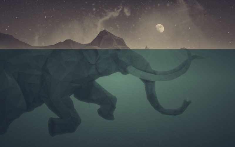 hd, stars, art, polygon, abstract, moon, underwater, 1080P, elephant, digital/artwork, night