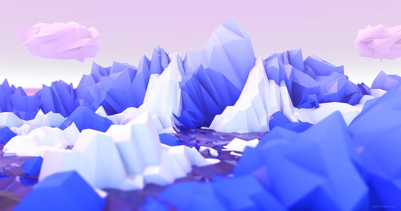 selective focus, polygon, flower, nature, mountains, freshness, indoors, blue, studio shot, paper, large group of objects, day, white color, close-up, art