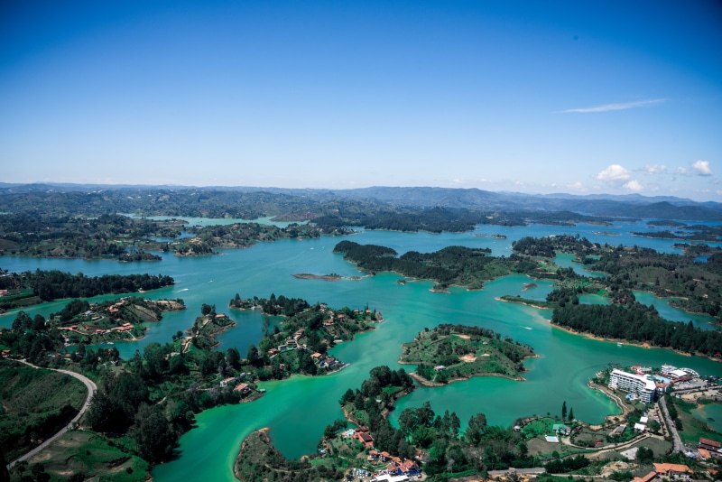 guatape, tranquil scene, beauty in nature, sky, natural, scenics - nature, outdoors, natura, high angle view, tranquility, trees, landscape, land, blue