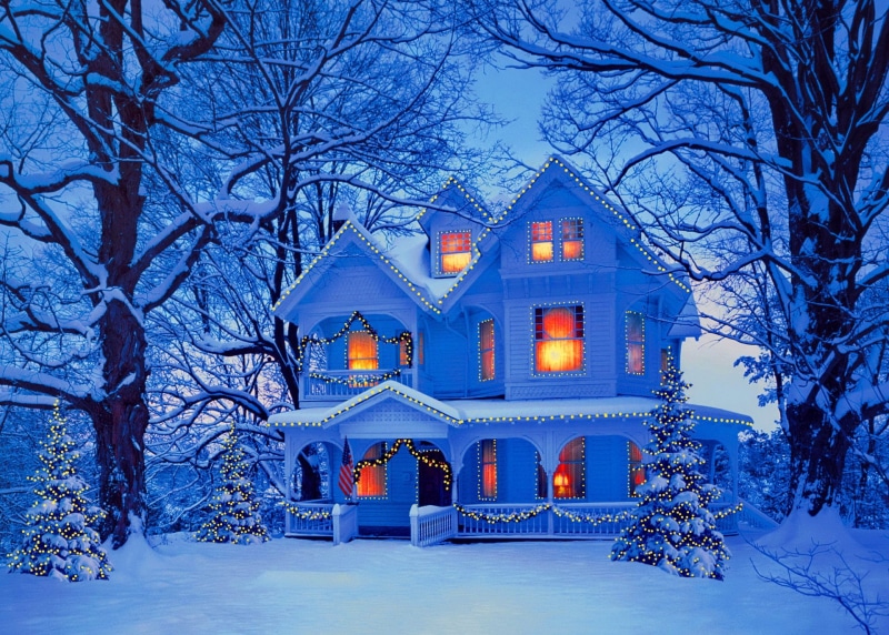 Glow, House, Christmas Tree, Snow, Winter, 1080P, Holiday, Christmas, Light